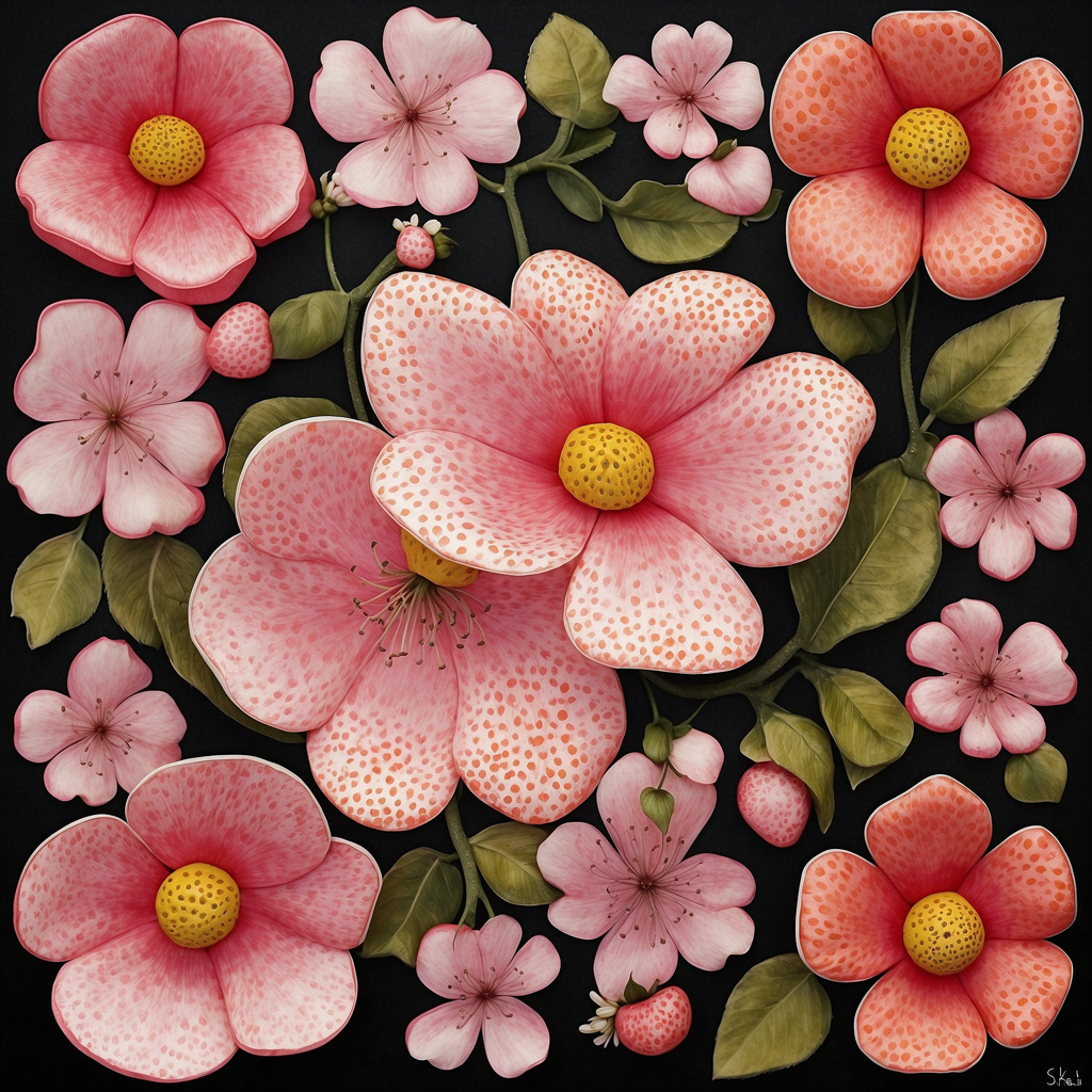 Kollektion Kirschblüten Seidentuch aus Satin: Inspiriert von Yayoi Kusama (Design IV)