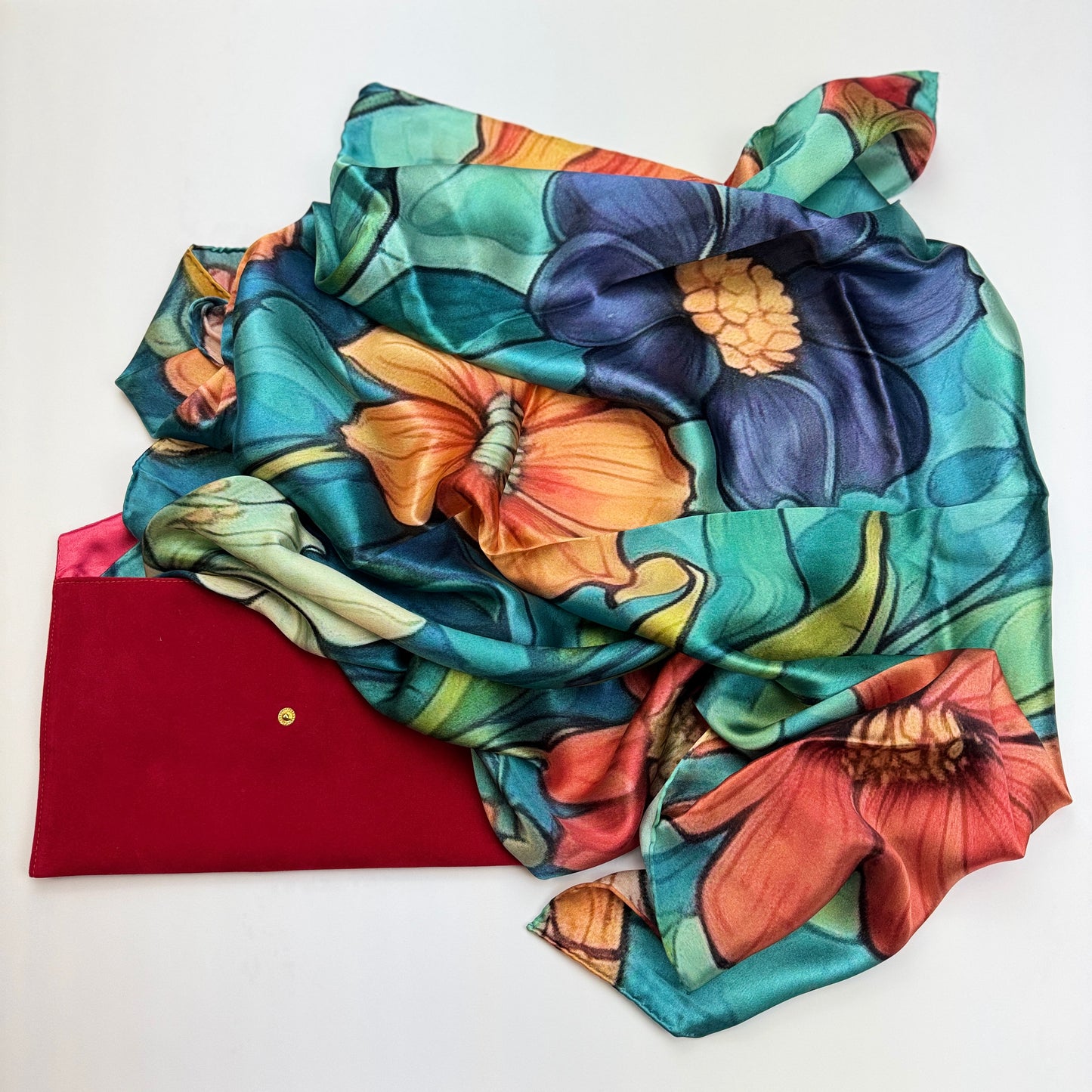 Impressionistisches florales Halstuch aus Seidensatin: Inspiriert von Paul Signac