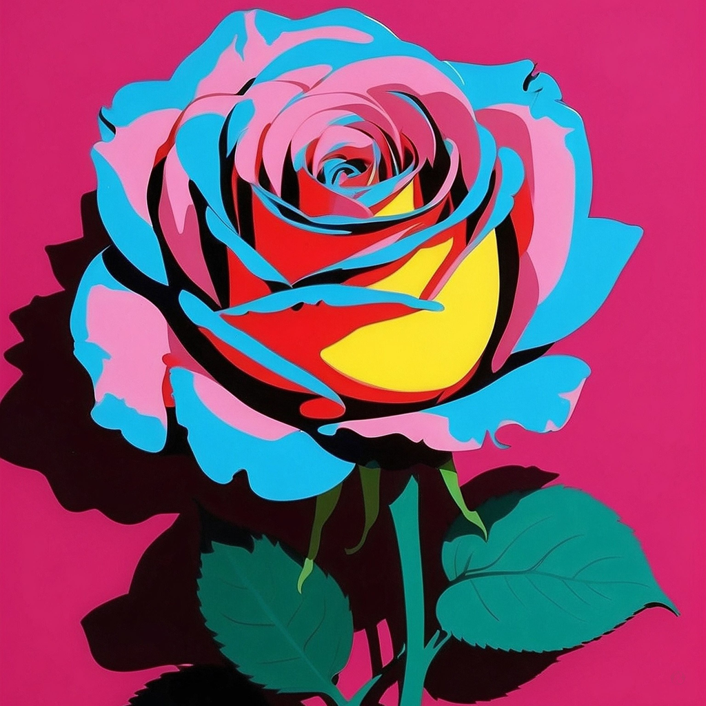 Kultiges Seidentuch aus Satin mit einer Rose: Inspiriert von Andy Warhol