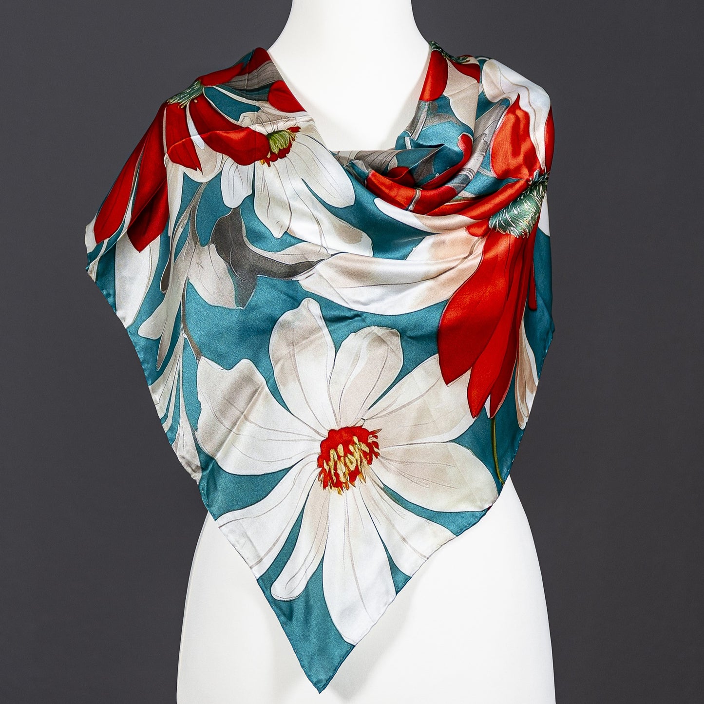 Vibrant Daisies on Satin Silk Scarf: Inspired by David Hockney