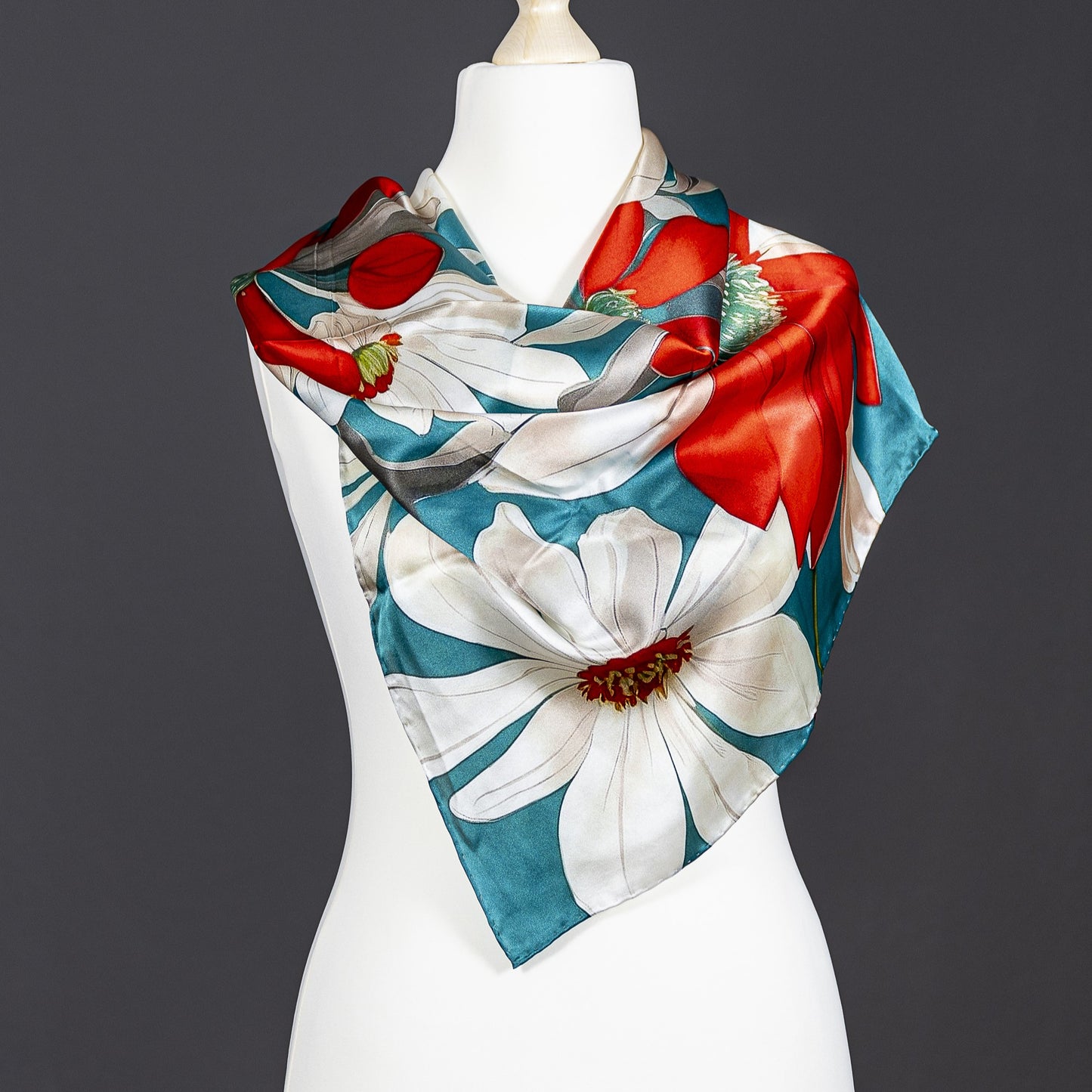 Vibrant Daisies on Satin Silk Scarf: Inspired by David Hockney