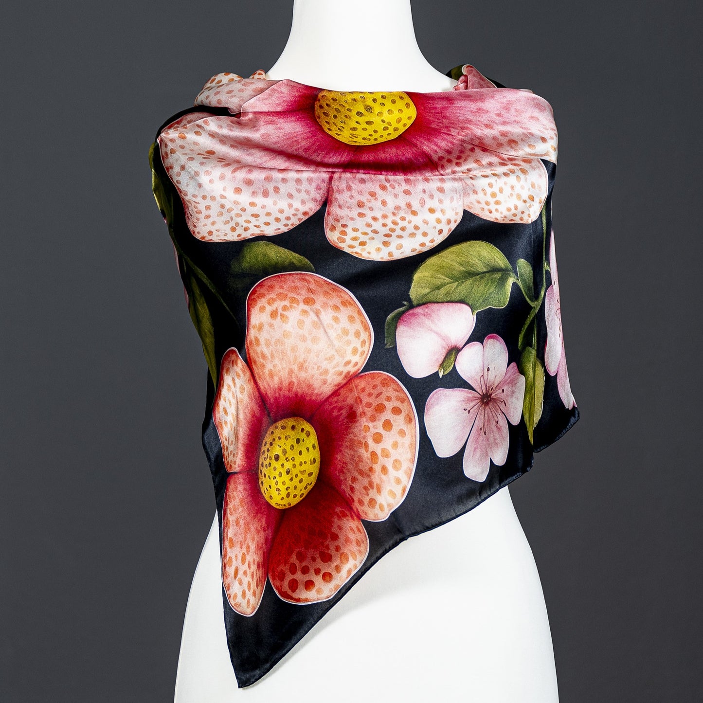 Cherry Blossom Satin Silk Scarf Collection: Inspired by Yayoi Kusama (Design IV)