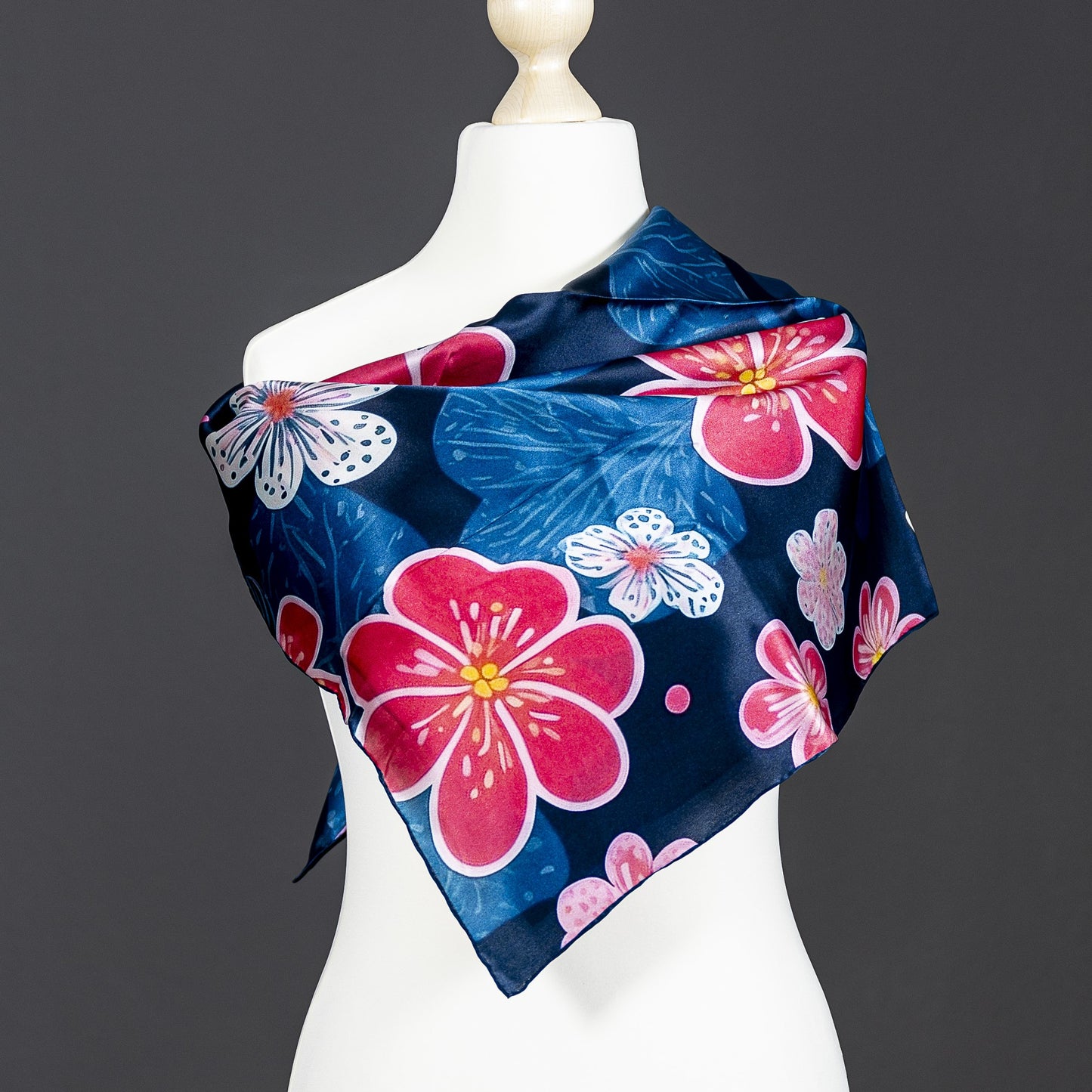 Cherry Blossom Satin Silk Scarf Collection: Inspired by Yayoi Kusama (Design I)