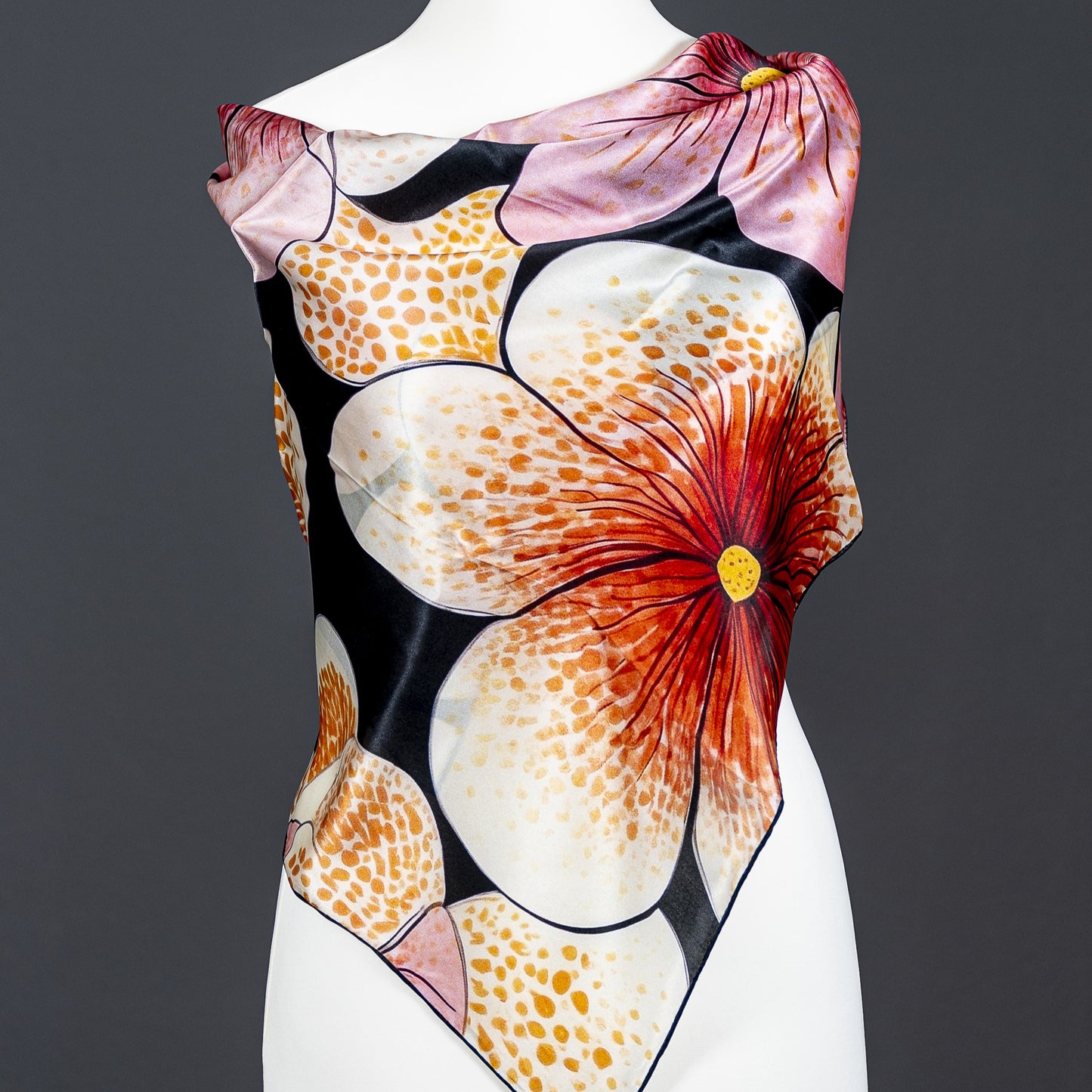 Cherry Blossom Satin Silk Scarf Collection: Inspired by Yayoi Kusama (Design V)