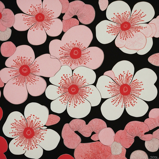 Cherry Blossom Satin Silk Scarf Collection: Inspired by Yayoi Kusama (Design II)