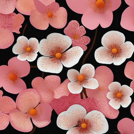 Cherry Blossom Satin Silk Scarf Collection: Inspired by Yayoi Kusama (Design III)