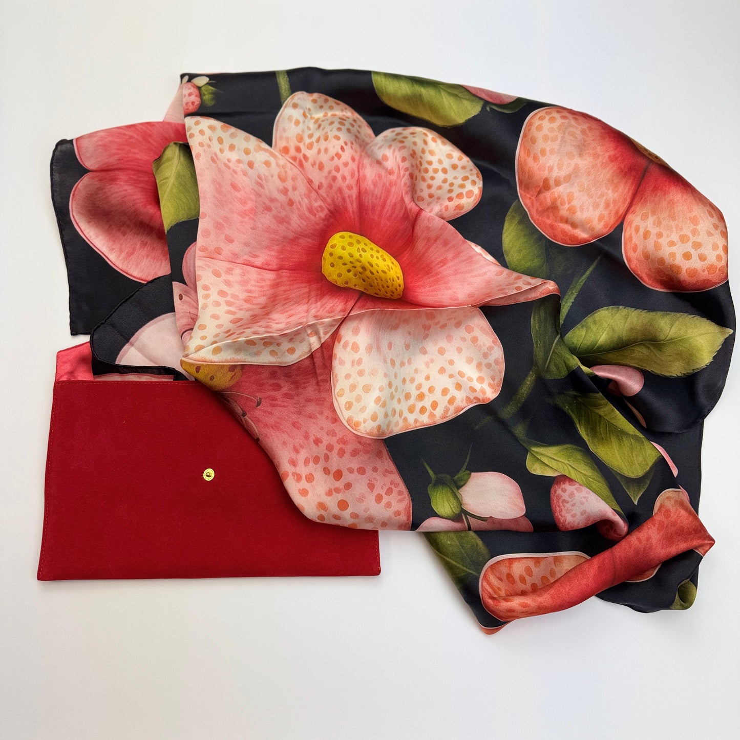 Cherry Blossom Satin Silk Scarf Collection: Inspired by Yayoi Kusama (Design IV)