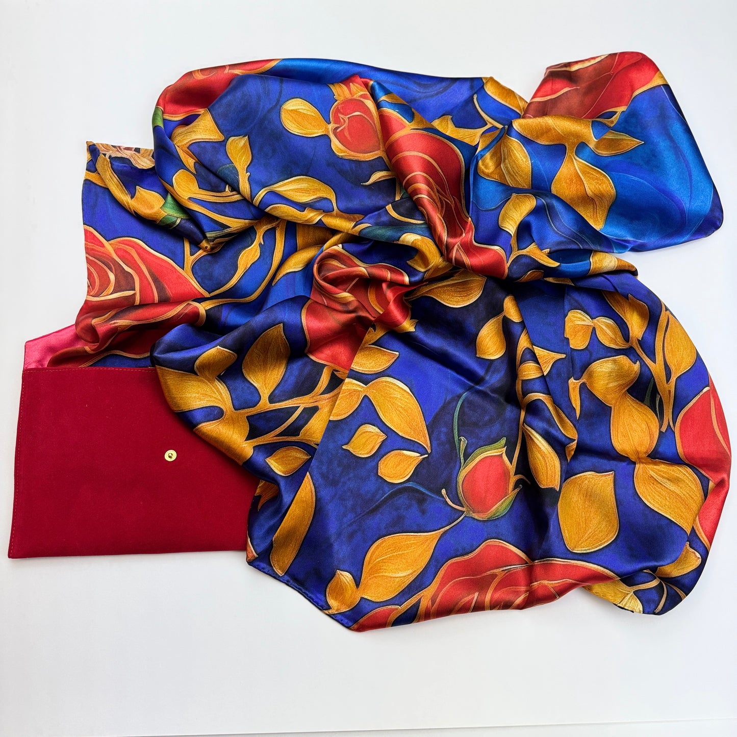 Opulent Roses Satin Silk Scarf: Inspired by Gustav Klimt