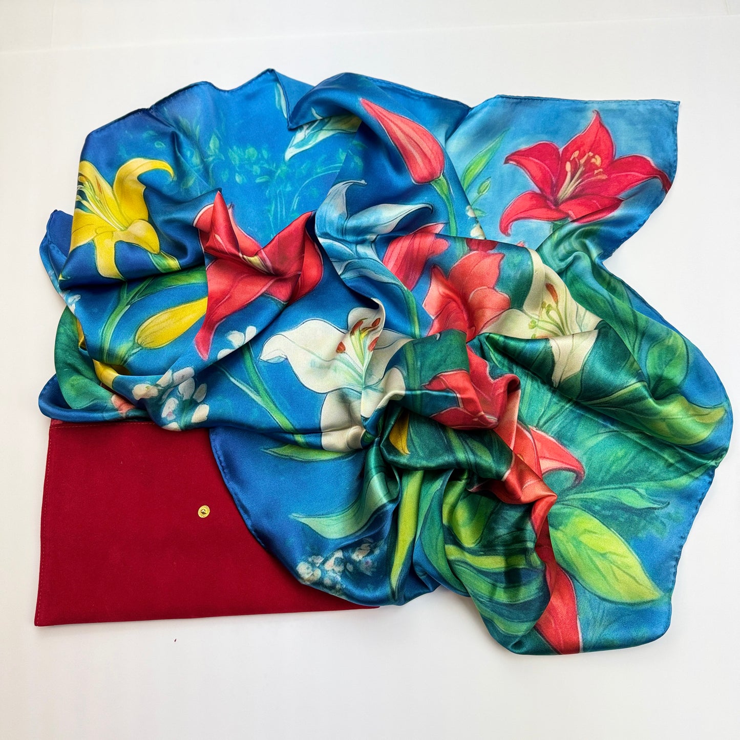 Dreamlike Lilies Satin Silk Scarf: Inspired by Marc Chagall