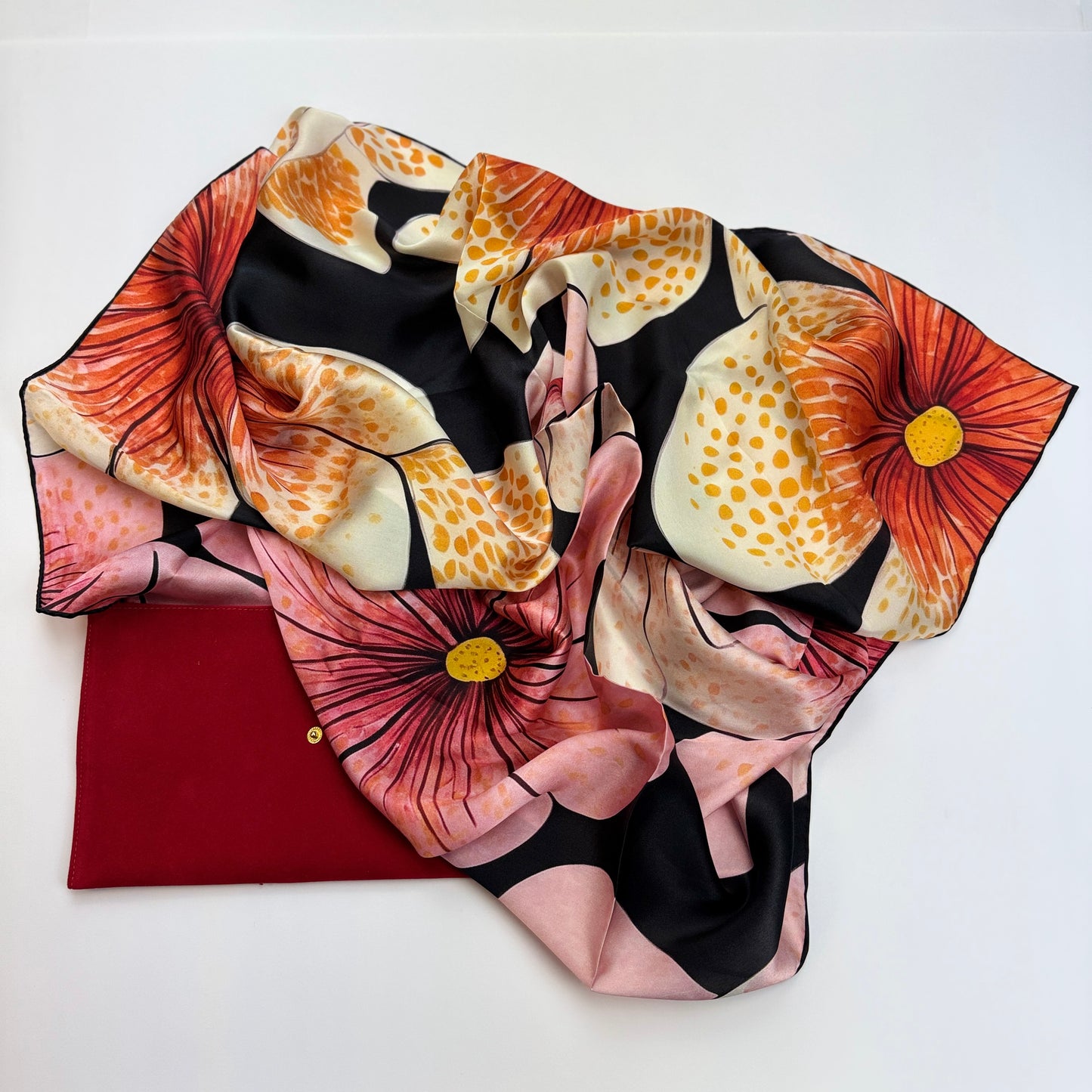 Cherry Blossom Satin Silk Scarf Collection: Inspired by Yayoi Kusama (Design V)